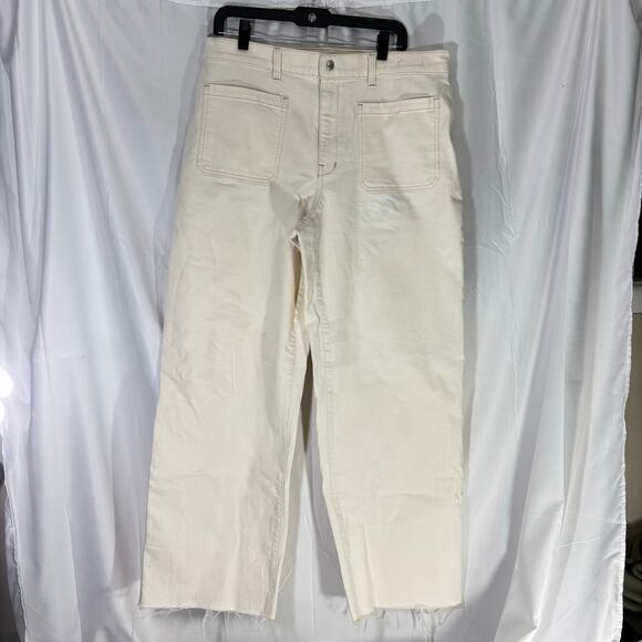 NWOT Madewell Emmett Wide-Leg Jeans 33 | Full Length Patch Pockets Raw-Edge Hem - Picture 2 of 5